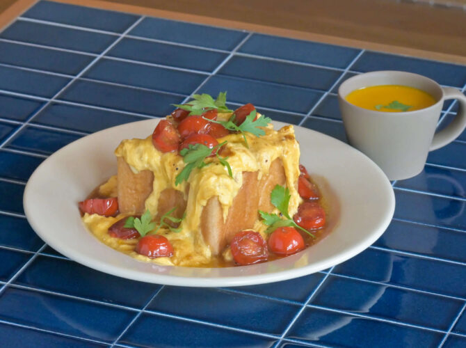 Tomato And Scrambled Eggs Over Toast